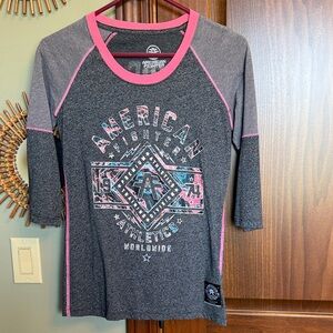 American Fighter Women’s Charcoal and Pink 3/4 Sleeve Tee Size Small